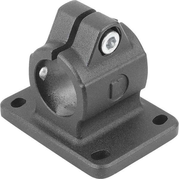 Tube Clamp With Flange For Linear Actuator Form:A, Type=18, Aluminum Black Powder-Coated, Comp:Steel